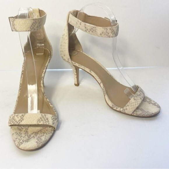 Ann Taylor Geri Snake Skin Ankle Strap Sandals Neutral Beige Size 8.5 - Picture 4 of 9